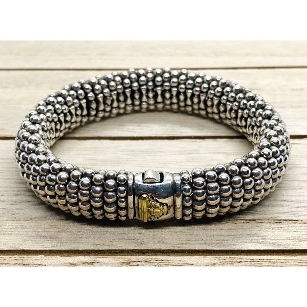 Lagos Caviar Bangle Bracelet Sterling Silver 925 18K 750 15MM